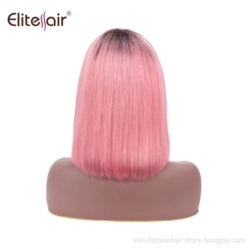 Hot pink Bob Wig with Bangs Straight Human Hair Non Lace Brazilian Virgin Hair Short Wigs For Black Women Full Machine Made Wigs